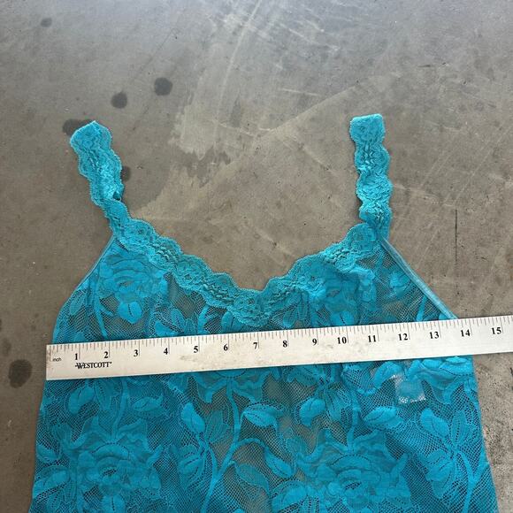 VTG Victoria's Secret Slip Dress Women's M Blue Lace Floral NightGown Nightie - Picture 3 of 8